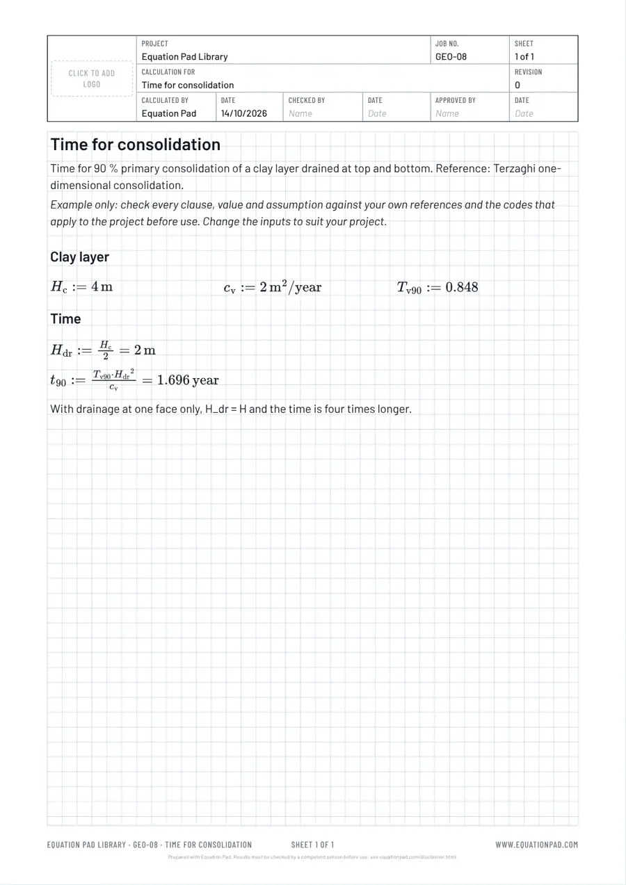 Time for consolidation: worked example sheet in Equation Pad with typeset equations and results.